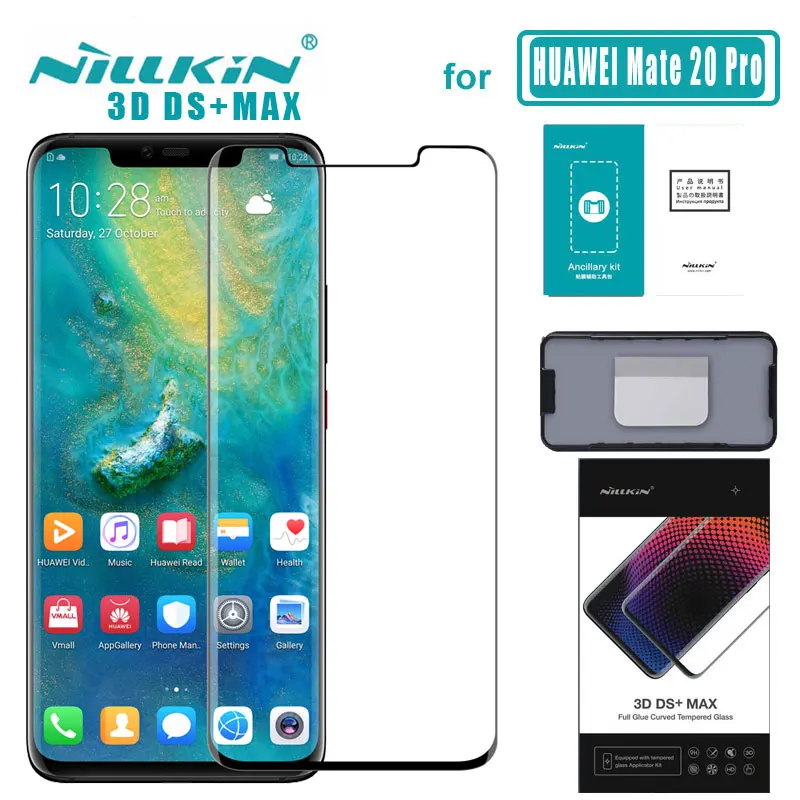 Koop Nillkin voor Huawei Mate 20 Pro Gehard Glas 3D DS + Max Full Screen Cover Screen Protector voor Huawei Mate 20 Pro 20pro Glas