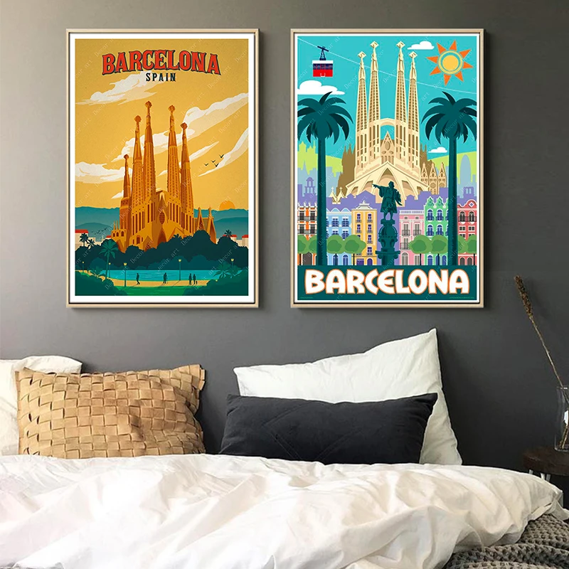Европа Испания Барселона поп-арт путешествия холст картины винтажные крафт-плакаты с покрытием наклейки на стену домашний декор семейный подарок