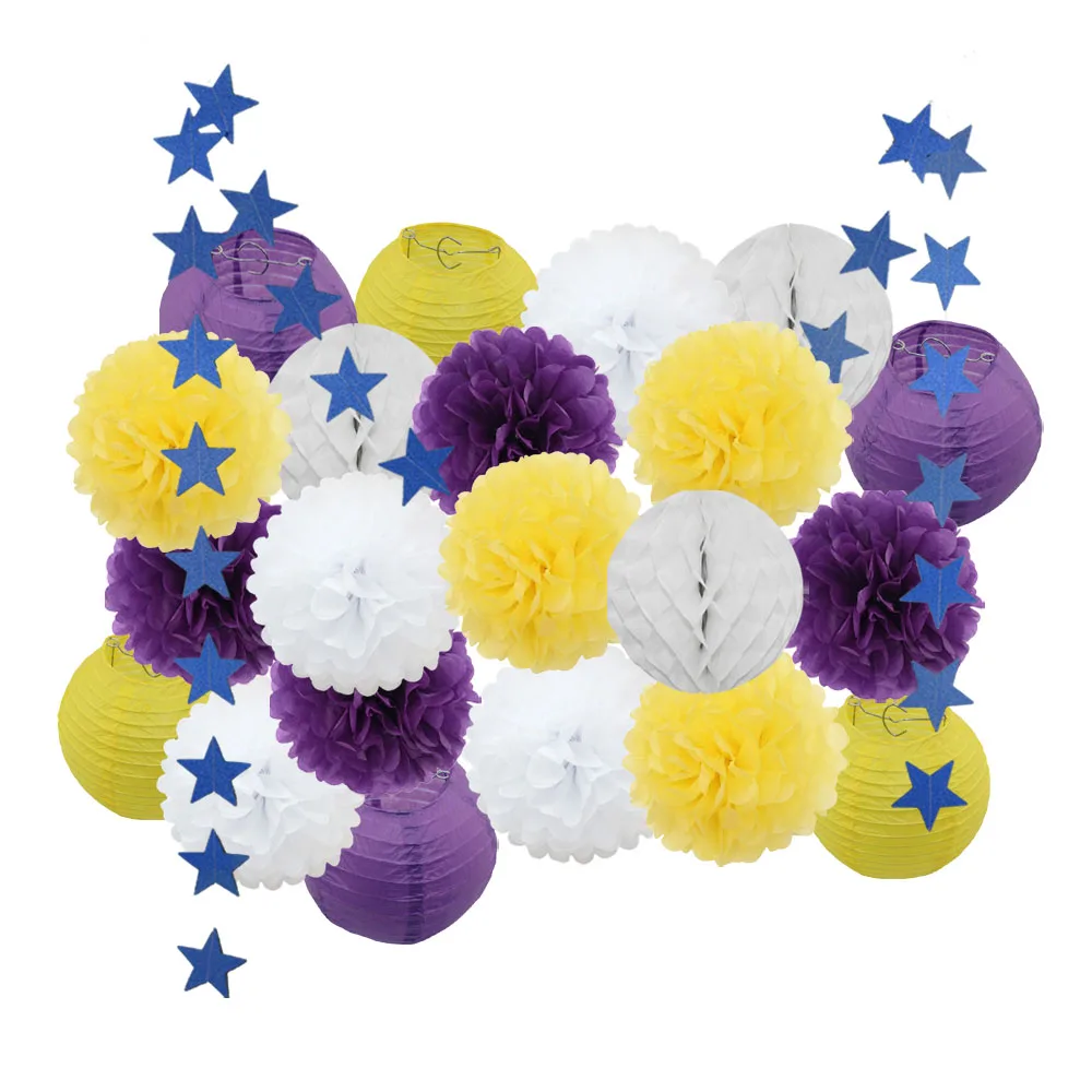 Purple Yellow Set Для маленьких девочек украшение для детей 22 шт./компл. цвета: розовый, бежевый, голубой комплект круглый Бумага Фонари детей крещение украшения вечерние пользу висит Изделия из бумаги - Цвет: Purple Yellow Set