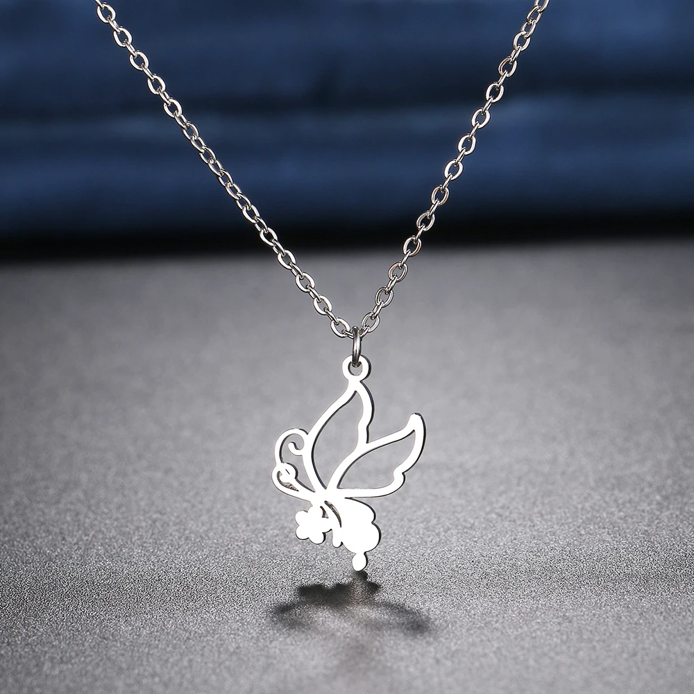 Stainless Steel Necklaces Hollow Butterfly Pendants Chain Choker