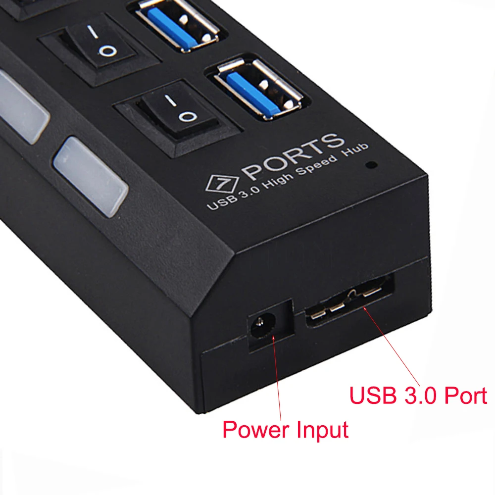 CHYI usb-хаб 3,0 с адаптером питания 7 портов USB3.0 СВЕТОДИОДНЫЙ Переключатель ВКЛ/ВЫКЛ концентратор USB разветвитель Компьютерные аксессуары для ПК ноутбука Горячая Распродажа