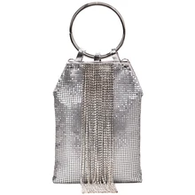 Новые модные вечерние кольца, стразы, серебряные блестки, цепочка с кисточкой, вечерний клатч