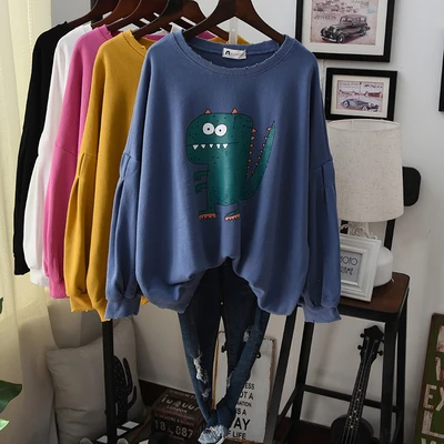 Синий fashion autumn funny cartoon hoodie women long sleeve quality female loose street pullover sweatshirt student cool coats - Цвет: Синий