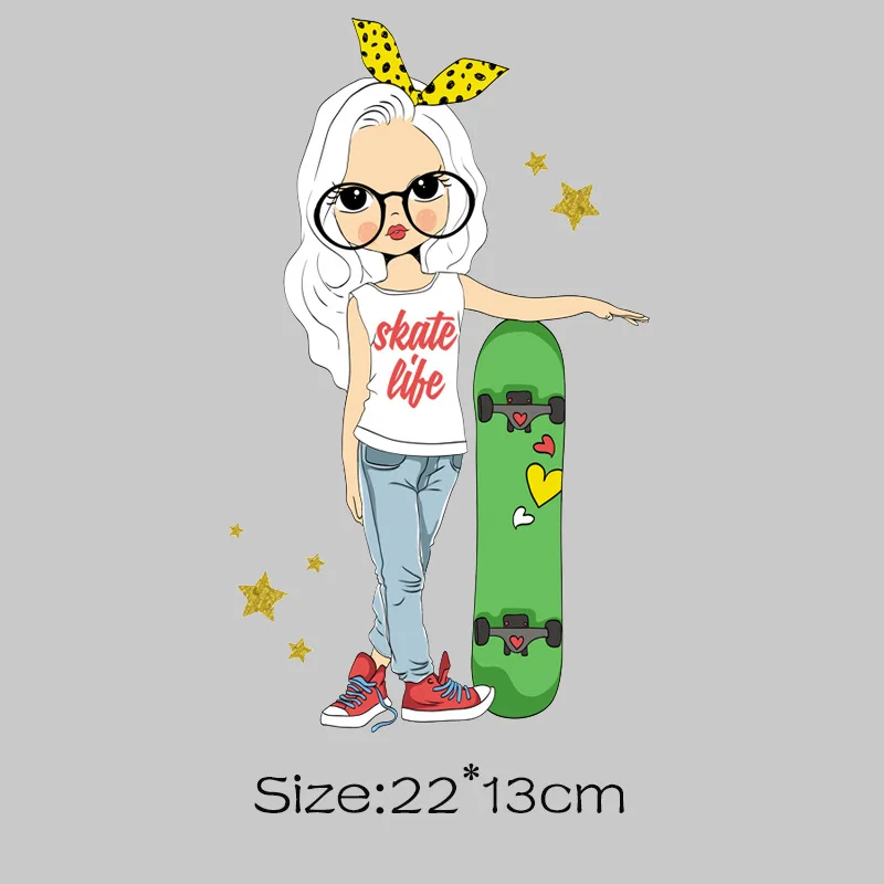 Girls Flower Iron-on Transfer Patches For Clothing Stripe Sticker Printing Thermal Patch Washable Painting