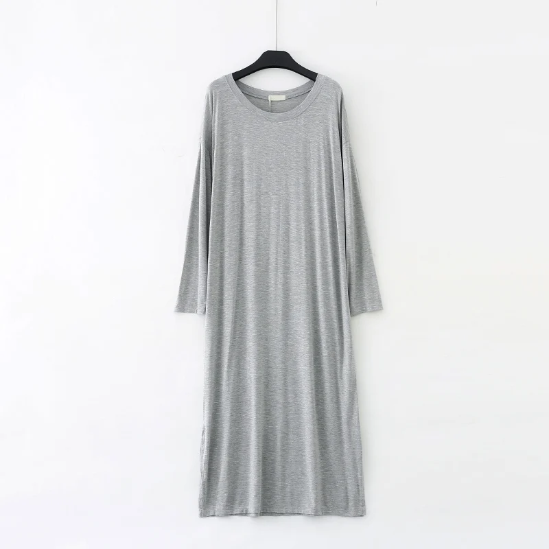 Новая женская Свободная ночная рубашка из модала, женское платье с длинными рукавами, большой размер, Длинное ночное платье