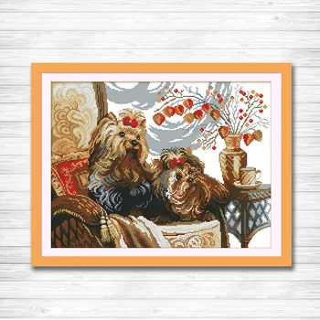 

two lovely dogs on the sofa Counted pattern Printed on fabric DMC 11CT 14CT Chinese Cross Stitch kits Needlework Sets Embroidery
