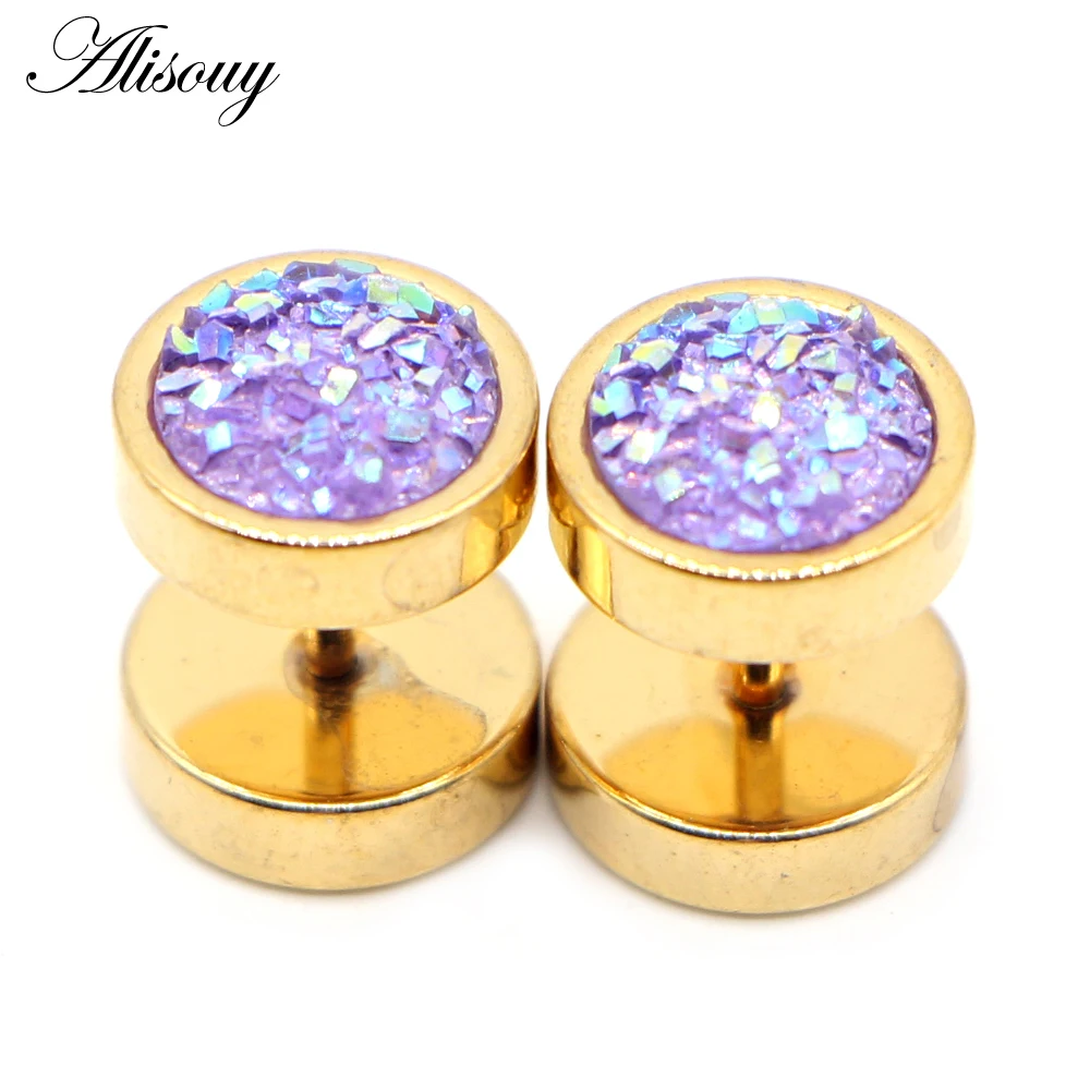 Stainless Steel Punk Double-Sided Crystal Barbell Ear Studs