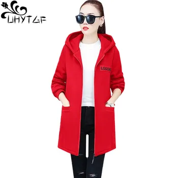 

UHYTGF Oversized hoodie lamb cashmere autumn winter coat sweatshirt women plus velvet wild casual warm female jacket hoody 565