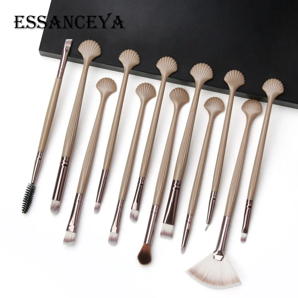 12 pcs ESSANCEYA 12 шт. в виде ракушки Макияж Кисти Набор Профессиональный для глаз для растушевки Веерная кисть для теней бровей Кисть для грима набор косметических инструментов - Handle Color: 12 pcs