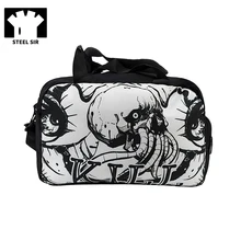 Мужские дорожные сумки в стиле панк-рок, Черная спортивная сумка с принтом, Большая вместительная модная ручная сумка