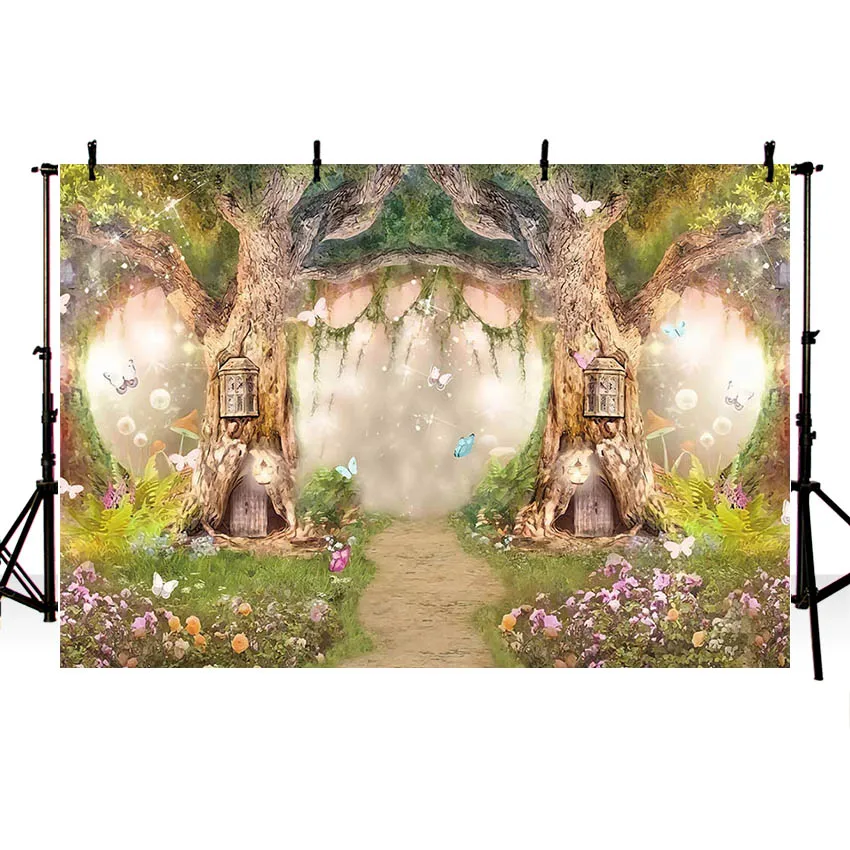 Photo Backdrop Mehofond Photography Spring Fairy Forest Glitter Butterfly for Kids Birthday Party