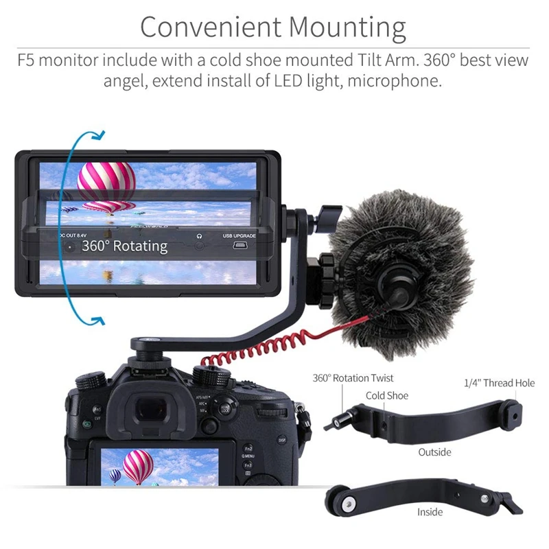 US $117.94 F5 5 Inch Dslr On Camera Field Monitor Small Full Hd 1920x1080 Ips Video Peaking Focus Assist With 4k Hdmi 84v Dc Input Output