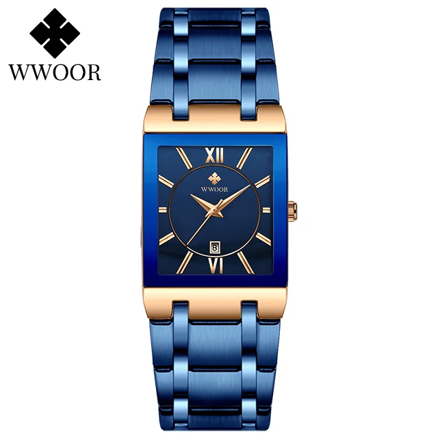 Relogio Masculino WWOOR Gold Watch Men Square Mens Watches Top Brand Luxury Golden Quartz Stainless Steel Waterproof Wrist Watch 