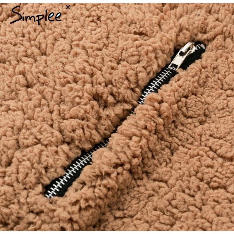 Женская шуба из плюшевого меха Simplee теплое плотное пальто с капюшоном верхняя