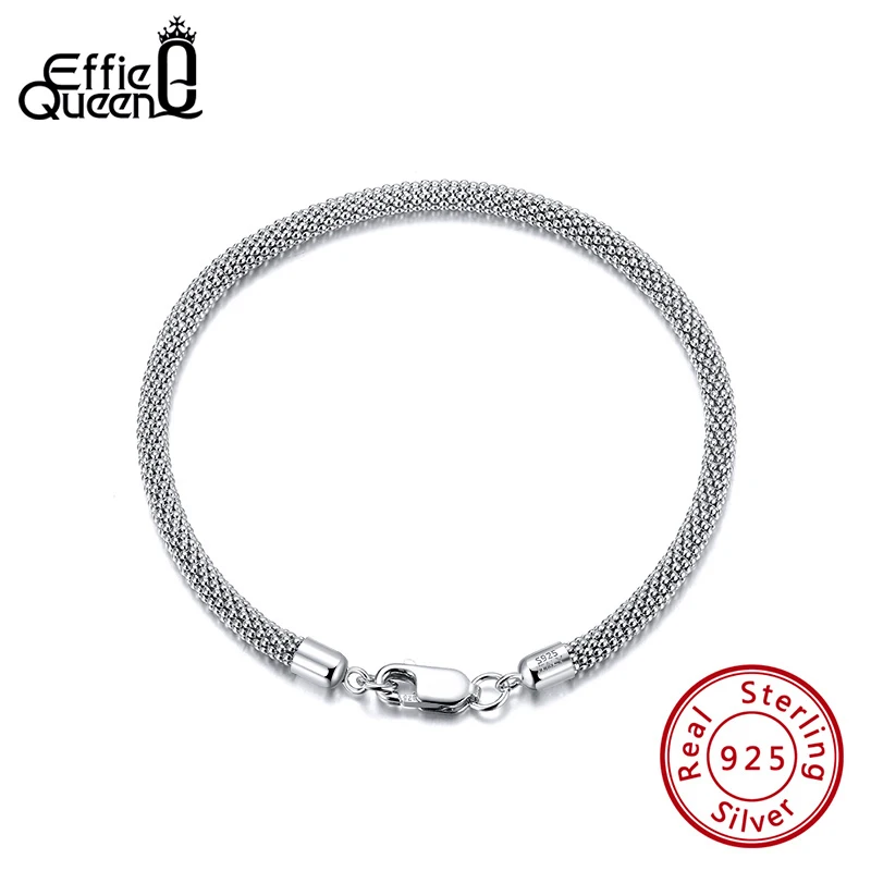 

Effie Queen Italian 925 Sterling Silver 3.0mm Mesh Popcorn Chain Bracelets Square Buckle Bracelet Jewelry Gift Wholesale BB65