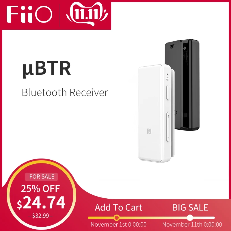 

FiiO uBTR Bluetooth 4.1 Sports Audio Music Wireless Receiver with aptX/AAC/NFC support and Micphone,Vol control for Car/Phone