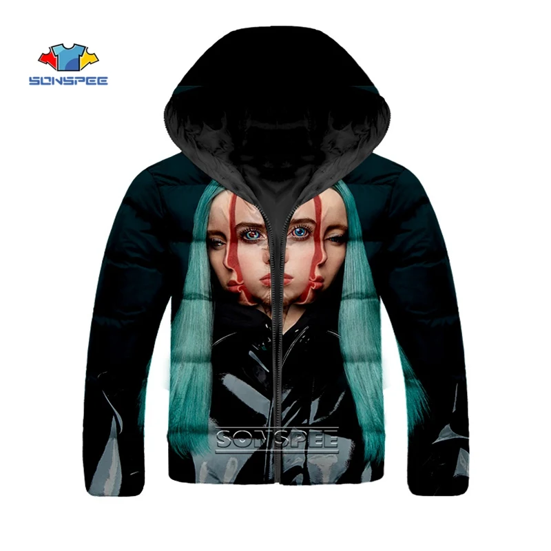 SONSPEE Billie Eilish зимняя куртка для женщин и мужчин 3D принт размера плюс кэжуал длинный рукав Уличная Толстовка Camiseta Mujer одежда C3