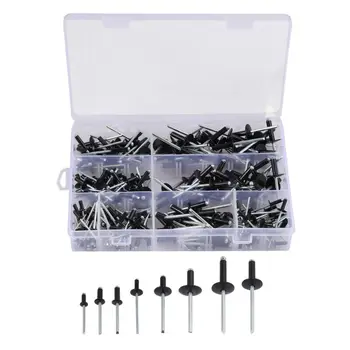 

200 X Assorted Black Rivets Standard & Large Flange Aluminum Alloy 8~18 Mm