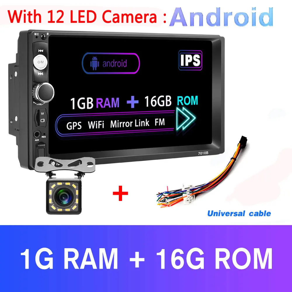1Gand16G andCamera Новейший Podofo Android 8,1 2 Din Автомобильный Радио мультимедийный плеер 2GB+ rom 32GB 7''GPS карта без Dvd 2din Авторадио для Volkswagen - Цвет: 1Gand16G andCamera