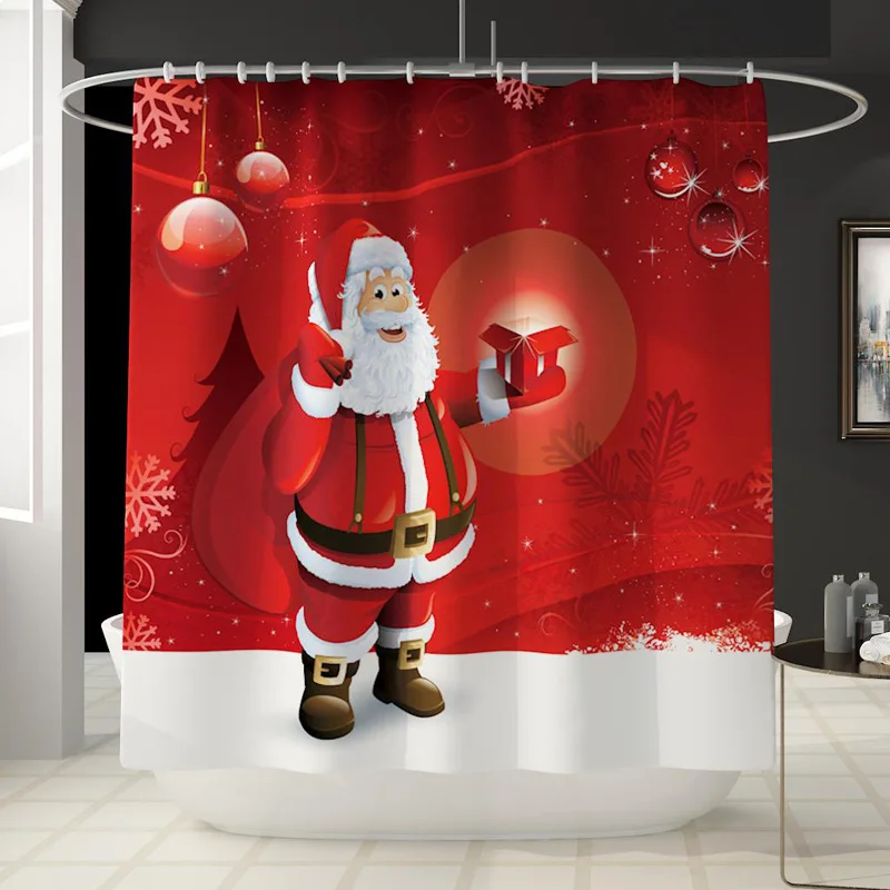 A Shower Curtain Счастливого Рождества лось Санта водонепроницаемый Душ занавеска пьедестал Ковер Крышка Туалет крышка для ванной коврик набор украшения ванной комнаты - Цвет: A Shower Curtain