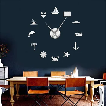 

Surfing Beach Vacation 3D Wall Clock Sailing Swimming Sunshine Enjoyment DIY Wall Clock Mirror Effects Sticker Decor Time Clock