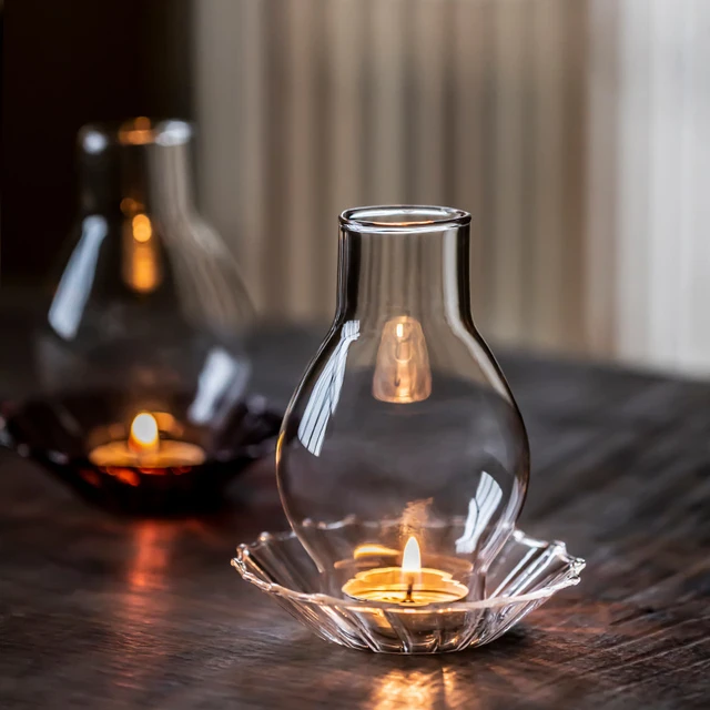 Glass candle holder retro windproof Zen simple candlelight Nordic dinner candle  cover glass tea table decoration