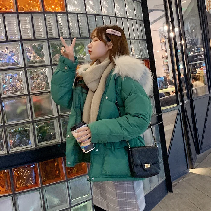 

Photo Shoot 2019 Autumn Clothing down Jacket Women's Korean-style Short Large Fur Collar Loose-Fit BF Students INS Network kapok