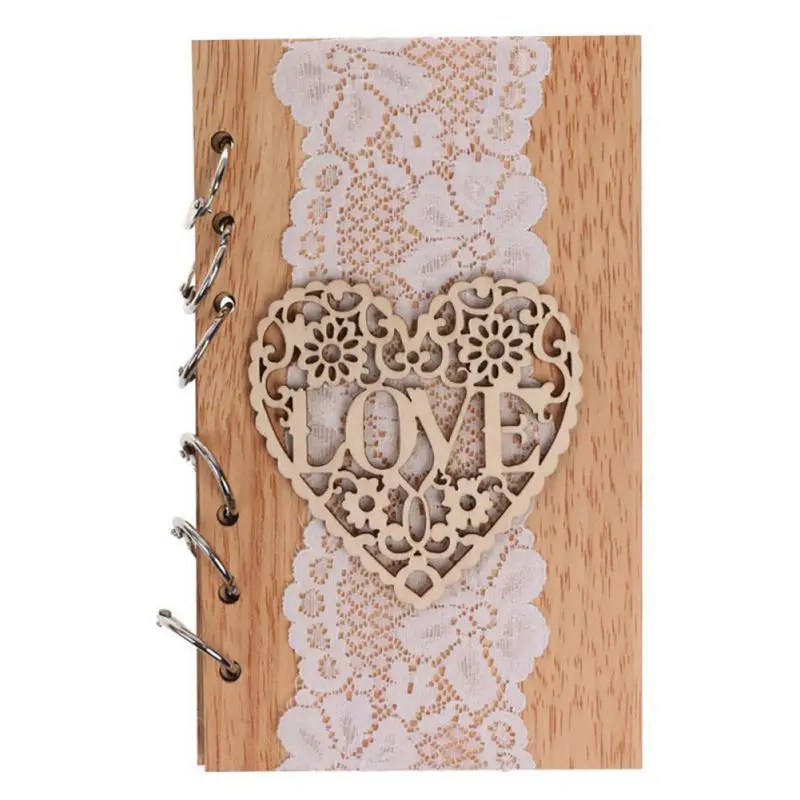

Wedding Guest Signature Books Couple Wooden Notebook Vintage Laser cut Wood Journal Wedding Decoration