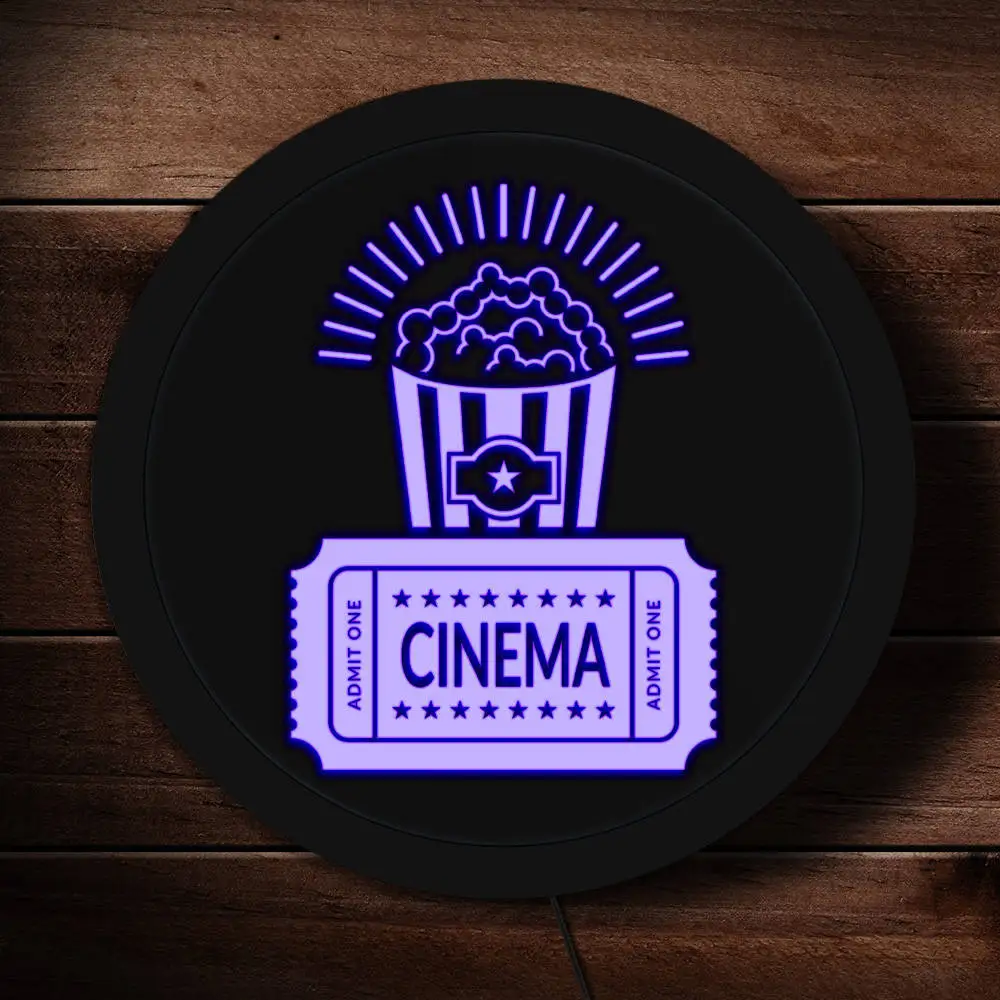 Кинематографический ночной тематический настенный светильник, индивидуальный бизнес, логотип, круглый светодиодный неоновый знак кинотеатра, открытый знак, деловые дисплеи