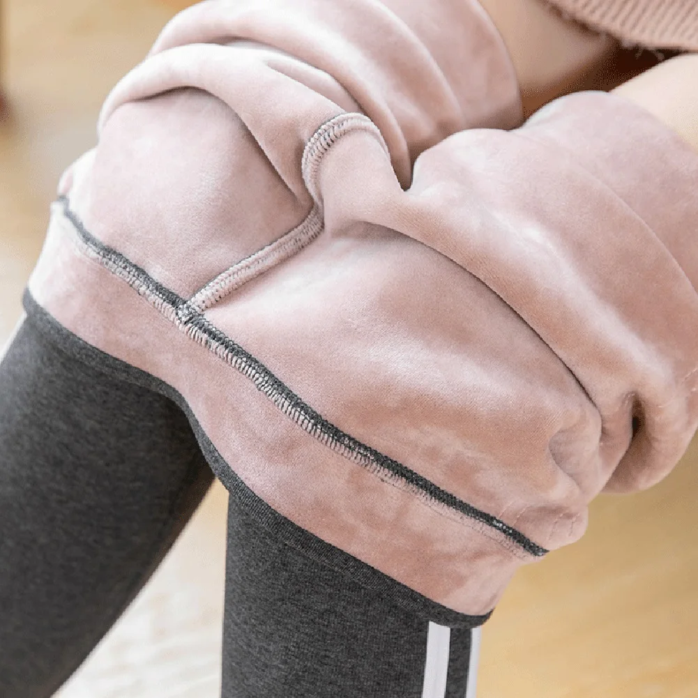 

Women Warm Fitness Workout Leggings Striped Side Winter Velvet Leggings Ladies Casual Pants Warm Pants Winter Leggings