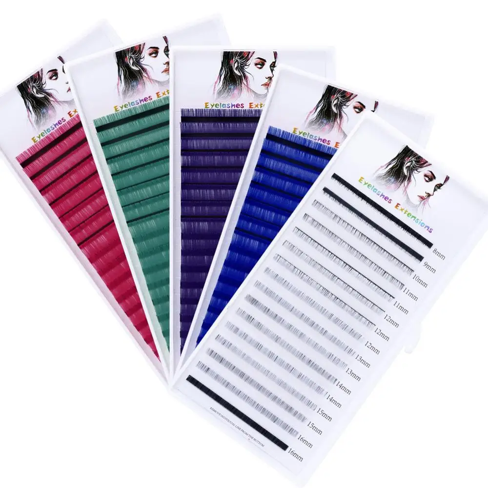 

Wholesale Colored Individual Eyelashes Extension Red Green Purple Blue White False Eyelash Professionals Makeup Faux Mink Lash