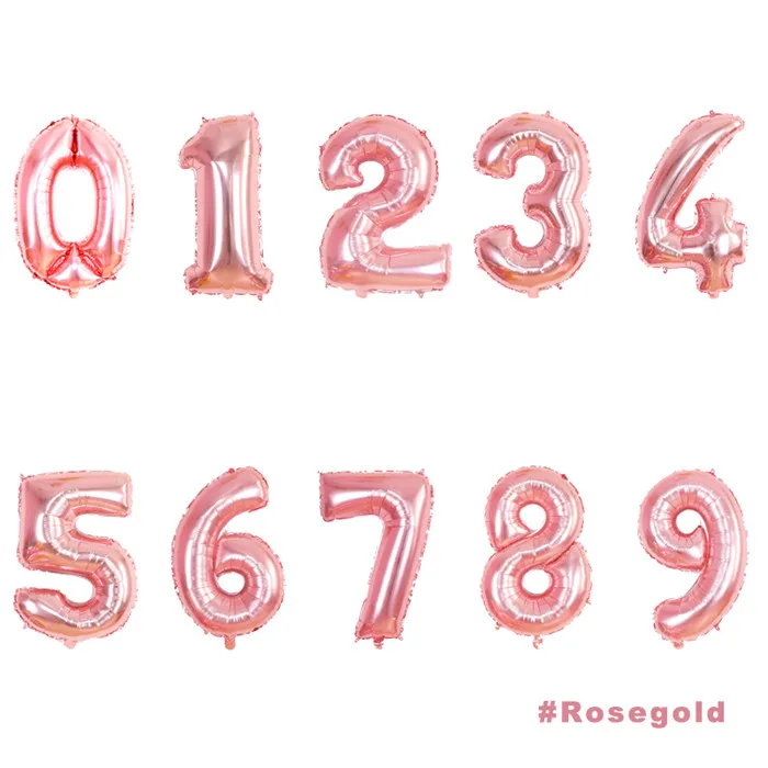 Rose gold Большие цифры воздушный шар 40 дюймов фольга гелиевые воздушные шары фигурки розовое золото серебро с днем рождения украшения Детские шары фигура - Цвет: Rose gold