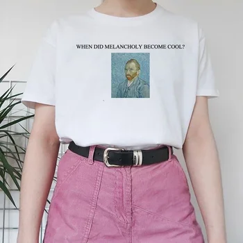 

Fashionshow-JF When Did Melancholy Become Cool Letter Van Gogh Print Female Tumblr Grunge Vintage Funny Tee Short Sleeves Tops