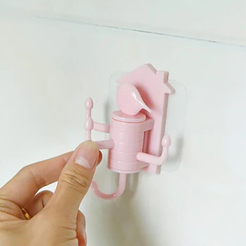 

Strong Self Adhesive Nail-free Kitchen Wall Bathroom Multifunctional Hook Home Tools Cute Cartoon Bird Vertical Rotating Hook