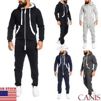 

Mens Tracksuit Jogging Hoodie Coat Pants One Piece Jumpsuit Sport Gym Sweat Suit