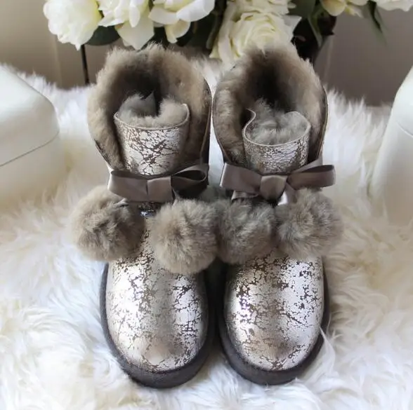 SHUANGGUN/ новые детские ботинки для девочек; детские зимние ботинки; Натуральная овечья кожа; натуральный мех; теплая зимняя обувь - Цвет: gray004