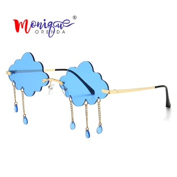 

2020 New Style Cloud Chain Pendant Punk Rimless Sunglasses Women Men General Rimless Unique Irregular Eyewear Female Gafas UV400