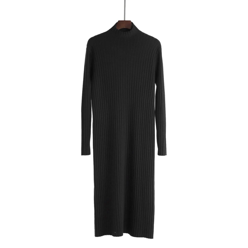 Ordifree Autumn Winter Women Knitted Dress Long Sleeve Casual Loose Warm Thick Soft Turtleneck Sweater Dress
