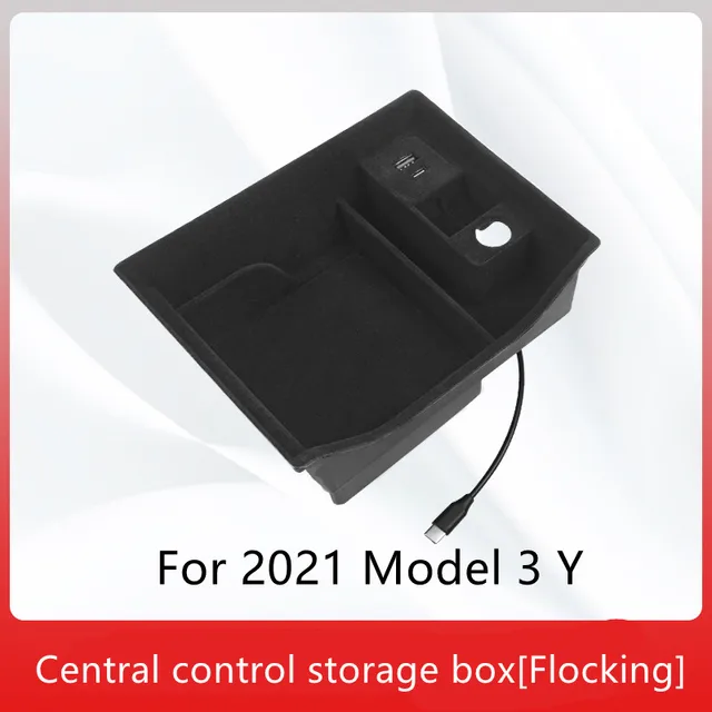 New for Tesla Model 3 Y 2021 Car Armrest Box Storage Organizer Containers Center Console Flocking Storage Box Console Holder Flocking style