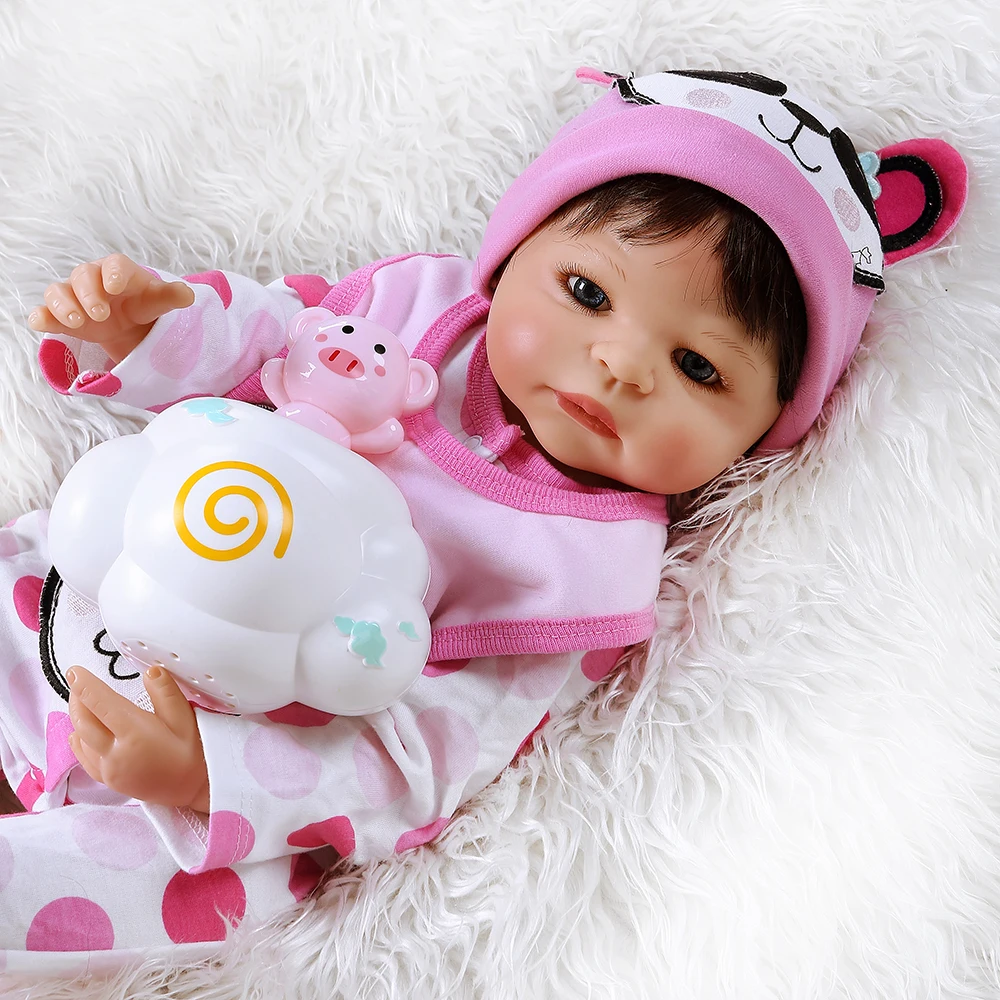 55 см полное тело силиконовая кукла bebe reborn baby dolls in panda платье Ванна игрушка душ кукла Анатомически правильная