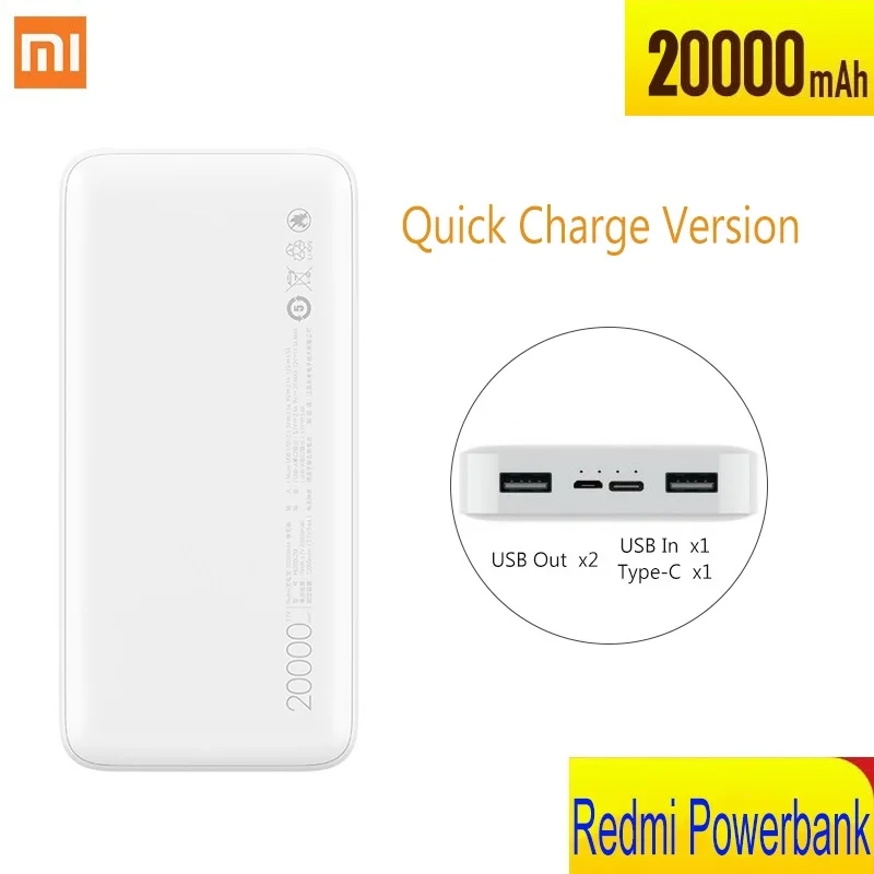 2 двойных USB выхода micro type-C 20000 10000 мАч Xiaomi Redmi внешний аккумулятор быстрая зарядка внешний аккумулятор