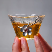 4 шт./лот, креативные прозрачные термостойкие стеклянные чайные чашки ручной работы, оловянный сливовый чайный набор кунг-фу, маленькая чайная чаша, мастер-чашка