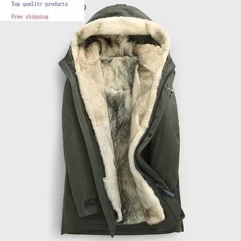 

Winter Parka Real Fur Coat Men Long Jacket Hooded Natural Wolf Fur Liner Mens Winter Jackets and Coats Parkas KJ3443