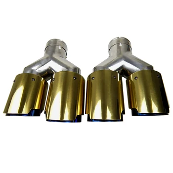 

Car Universal Golden Dual End Pipe Burnt Blue Stainless Steel Exhaust Tip Double End Pipe for BMW BENZ VW Golf TOYOTA