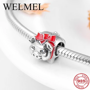 

2018 Fashion Clever little pig with red bow tie 925 Sterling Silver beads Fit Original European Charms Bracelet Jewelry making