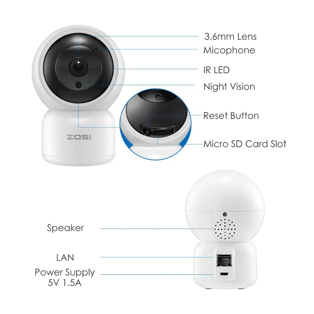 ZOSI HD 1080P wifi IP камера 2MP Детский Монитор автоматическое отслеживание домашней безопасности Wi-Fi Cam PTZ двухсторонняя аудио камера видеонаблюдения CCTV