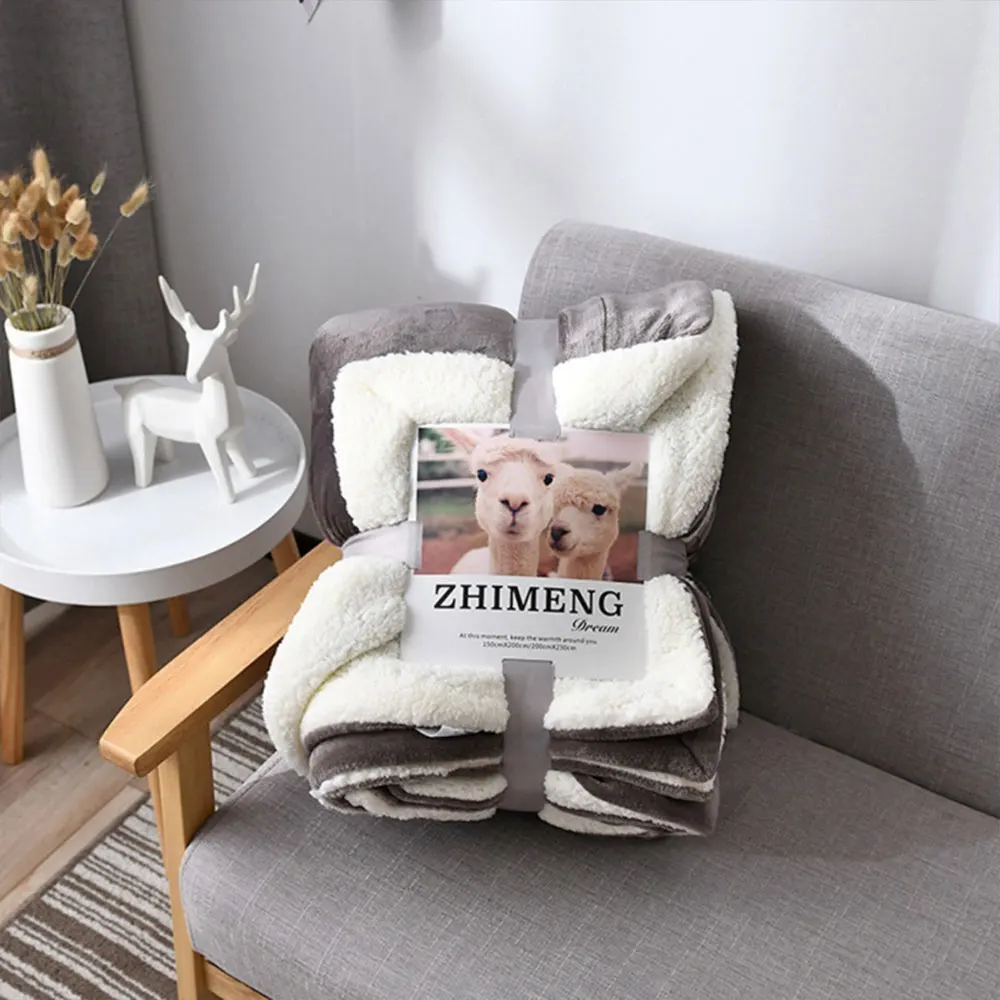 Plush Blanket Wedding Warm Thicken Winter Housewarming Faux Fur Bed Sheet Hotel Christmas Gift Solid Color Super Soft