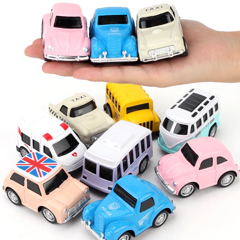 

4pcs/set 1:64 Pull Back Police Model Car Simulation Alloy Diecast Taxi Bus School Vehicle Birthday Gift Toy For Children F2032