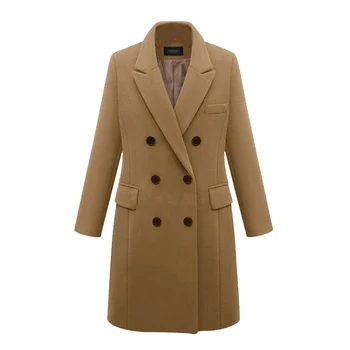 

Aulead Autumn Winter Plus Size XL-5XL Women Lapel Warm Coat Double Breasted Long Wool Pea Coat Casual Solid Slim Jacket 2019 New