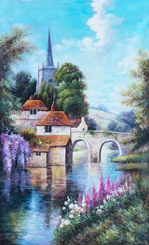 

free shipping Mediterranean sea castle bridge flower landscape oil painting canvas printings on canvas art decoration picture